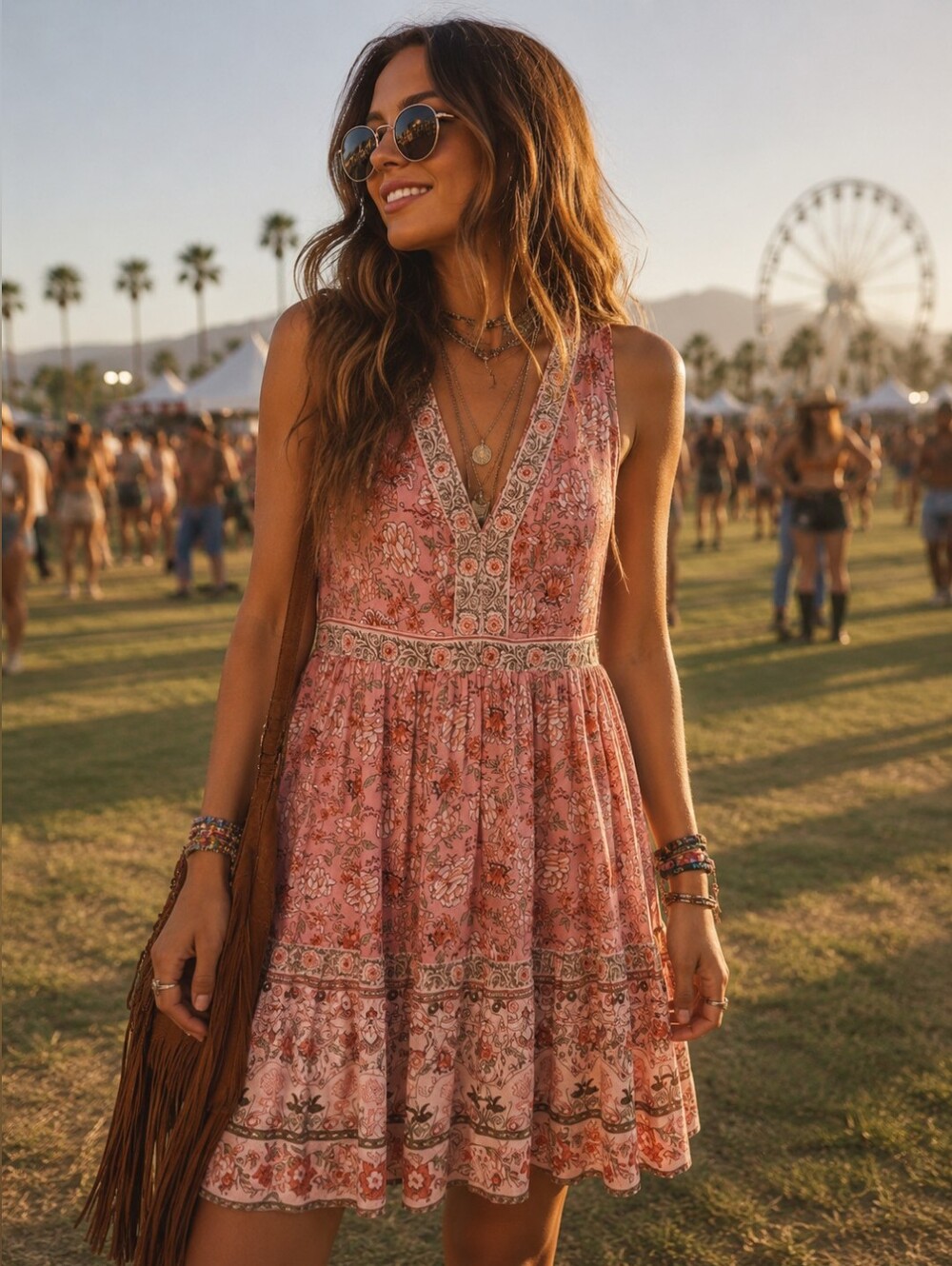 #5 Knox Rose Pink Floral V-Neck Midi Dress